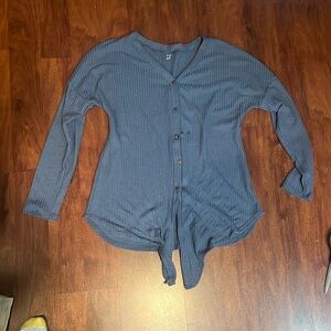 size small Amazon waffle knit blue button-down long sleeve tee